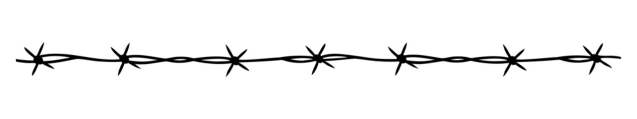 Barbed wire background. Black silhouette of fence. Vector illustration.