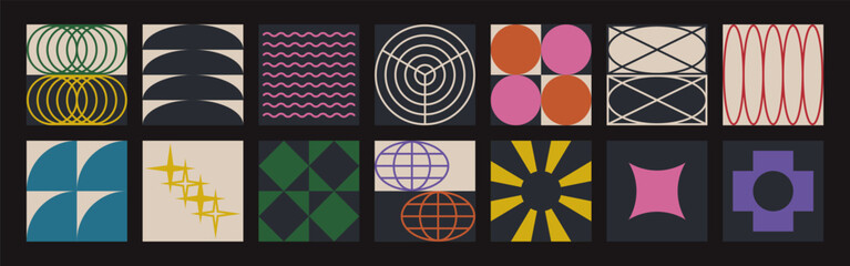 Abstract geometric forms. Brutalist shapes, trendy Y2K signs.