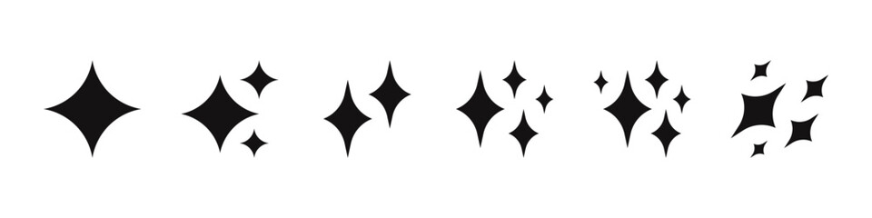 Sparkles symbol. Different black sparkle shapes. Vector illustration.