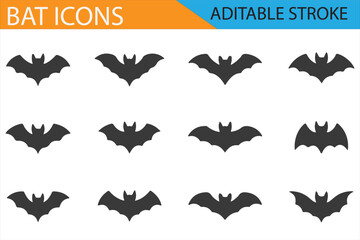 Collection of Bat Symbols in Silhouette Style for Halloween and Scary Projects