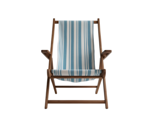 Isolated beach chair with a classic striped fabric, perfect for summer vibes, relaxation, and vacation-themed designs adding a touch of coastal charm and comfort