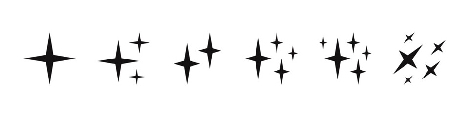Sparkles symbol. Different black sparkle shapes. Vector illustration.