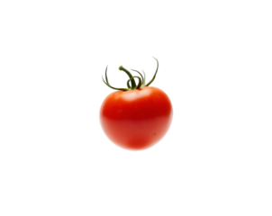 Isolated cherry tomato levitating against a plain backdrop showcasing the fresh vibrant colors and perfect spherical shape of the vegetable