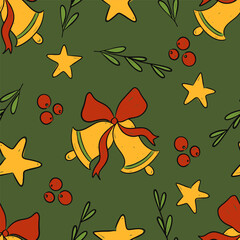 Hand drawn seamless pattern for Christmas and New Year celebration with festive elements vector illustration