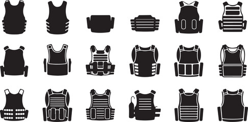 Illustration of Tactical Body Armor and Vest Icon Silhouette Vector for Security, Military, and Protective Gear Designs