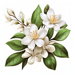 jasmin flowers with green leaf 