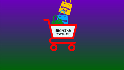shopping trolley icon on background. Supermarket trolley symbol design to use for e-commerce, online shopping cart, web commerce design projects.