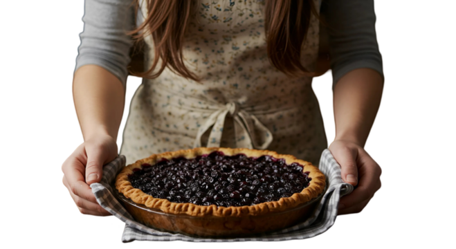 Woman Holding Freshly Baked Blueberry Pie Transparent Background