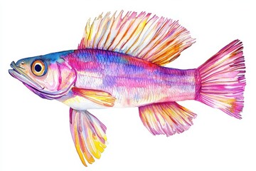 Colorful Watercolor Fish Illustration with Vibrant Fins and Scales
