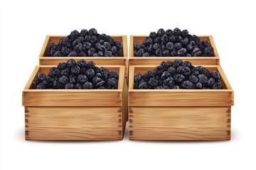 blueberries dried healthy superfood in minimalist design high quality made in black vector in wooden boxes