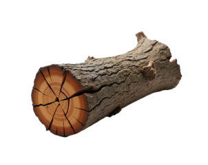 Isolated Tree Trunk Section with Detailed Cracks and Growth Rings Showcasing Natural Textures on a Plain Backdrop for Forestry Material
