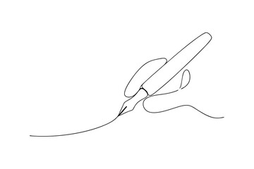 Obraz premium Minimalist illustration of a hand writing with a fountain pen in continuous line