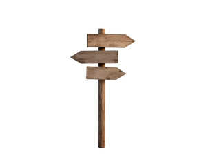 Isolated wooden signpost with directional arrows, conveying concepts of choice, navigation, guidance, and decision making in a simple and clear manner against a clean backdrop - obrazy, fototapety, plakaty