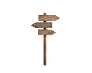 Isolated wooden signpost with directional arrows, conveying concepts of choice, navigation, guidance, and decision making in a simple and clear manner against a clean backdrop