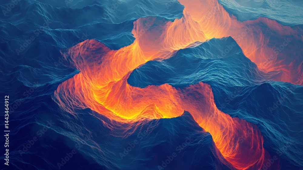 Wall mural ethereal mountain fire abstract art with pixelated patterns and aerial illumination creating a uniqu