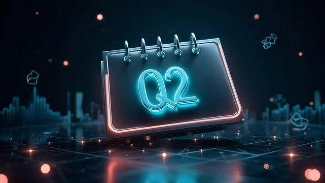 Second Quarter Business Calendar Neon Glow Stock Footage