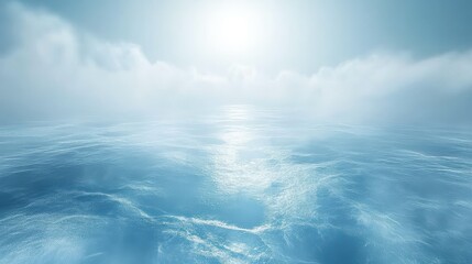 Fototapeta premium Abstract 3D Rendered Background of a Frosted Blue Ice Surface with a White Glow in the Distance and Fog in the Air