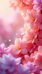Fototapeta premium Vibrant pink and purple cherry blossoms in soft pastel light.