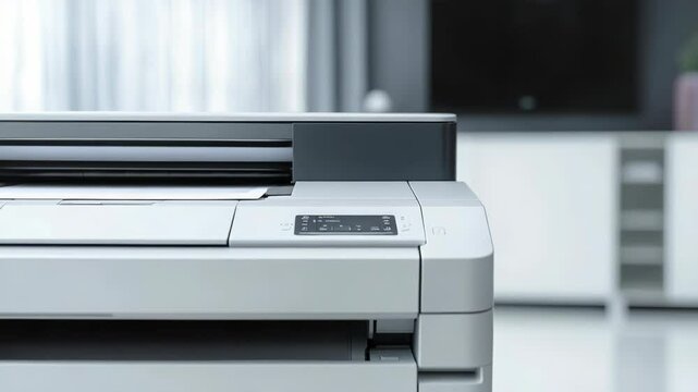 A printer sitting on a simple white table, ideal for office or home use