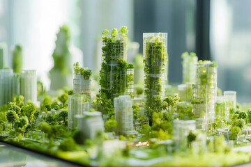 Eco Architecture Model Displaying Modern Sustainable Housing Design with Renewable Energy Features - Generative AI