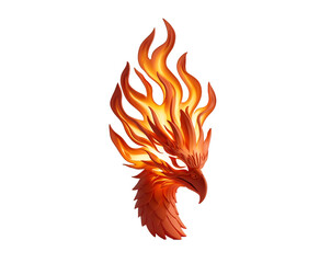 Majestic Phoenix Head Crafted from Flames, Symbol of Rebirth, Strength, and Transformation isolated on a striking backdrop showcases fiery artistry