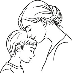 Mother Son Love Line Art Vector Illustration for Mother's Day


