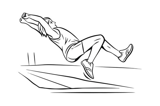 High jumper athlete performing fosbury flop technique black and white vector illustration