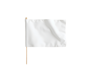 Minimalist Image of a Crisp Rectangular White Flag Waving Gently on a Wooden Pole against a Plain Backdrop Representing Surrender or Clean Slate Concept