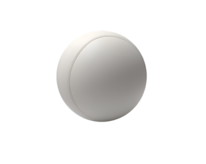 Minimalist representation of a white leather sphere with stitching, isolated on a simple background, conveying elegance and precision with smooth texture