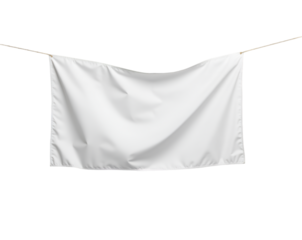 Minimalist white flag on rope fluttering in a breeze perfect for design mockups and symbolic representations with delicate fabric texture and crisp clarity