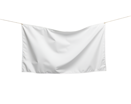 Minimalist white flag on rope fluttering in a breeze perfect for design mockups and symbolic representations with delicate fabric texture and crisp clarity