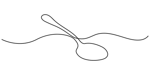 Obraz premium Spoon, fork and knife in continuous line drawing style. Minimalist and modern design. Spoon fork place mat one line drawing continuous. Vector illustration. One line art. A simple drawing.