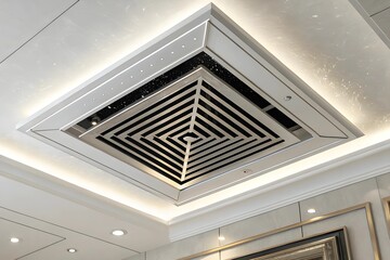 Obraz premium Decorative ceiling design with square pattern and lighting in a modern interior space view