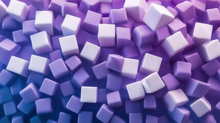 Geometric abstract composition featuring white and purple cubes on vibrant gradient background