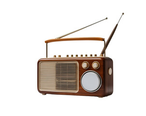 Obraz premium Nostalgic Tunes, Vintage Radio with Antenna Captures the Essence of a Bygone Era, Evoking Memories of Simpler Times and Timeless Melodies on Isolated Plain