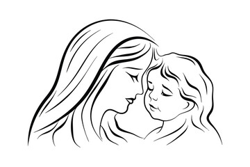 Mother and child embrace line art illustration of maternal love and care