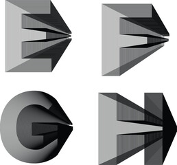 Geometric Illusion Typography: Letters E to H