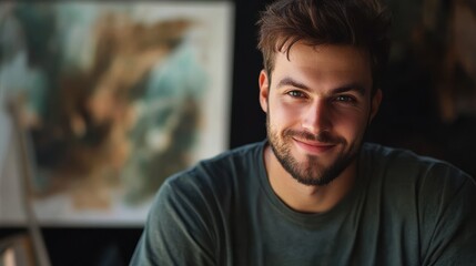 Portrait of handsome smiling man using a tablet computer.