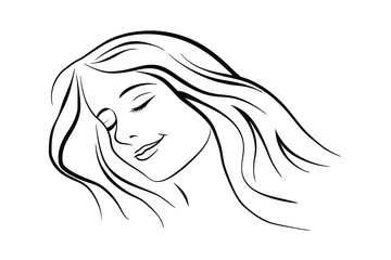 Elegant woman with flowing hair outline vector illustration serene expression
