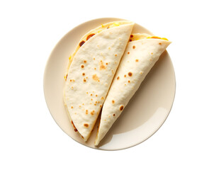 Overhead Shot of Delicious Tortilla Wraps Filled with Savory Ingredients on a Plate, Perfect for a Quick Lunch or Dinner, Emphasizing Freshness and Simplicity