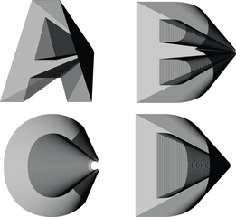 Geometric Illusion Typography: Letters A to D