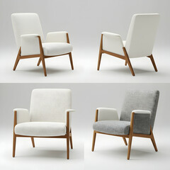 Mid Century Modern Armchair Design: White and Black Fabric Options