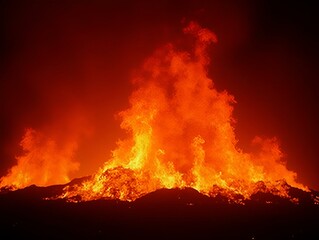 Fiery inferno, raging flames, night background, dramatic destruction