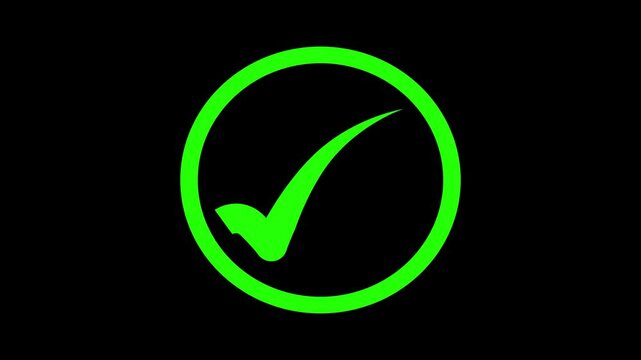 Flat Style Tick Mark Animation, White Check Mark Symbol on Black Background