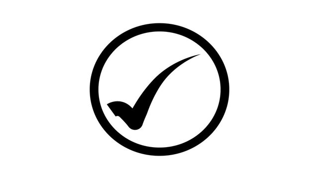 Flat Style Tick Mark Animation, White Check Mark Symbol on Black Background