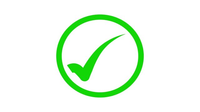 Flat Style Tick Mark Animation, White Check Mark Symbol on Black Background