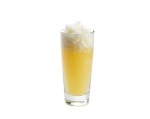 Refreshing Glass of Lassi, A Creamy, Yellow Indian Yogurt Drink with a Frothy Texture Against a Simple Setting, Perfect for a Hot Day and a Delicious Treat