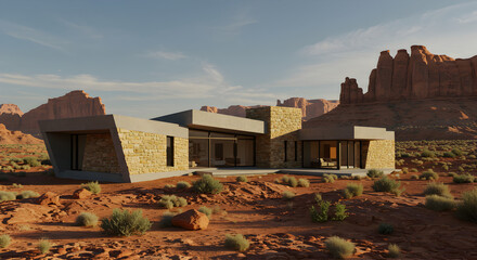 Modern Desert Home Exterior Stone Architecture Desert Landscape Arizona