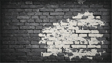 Black and white tone Brick wall background. A black and white brick wall texture with a grungy, distressed look. 