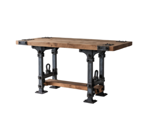 Rustic Industrial Charm, A Solid Wood Table with Iron Accents, Perfect for a Modern Workspace or Dining Area, Exuding a Blend of Strength and Natural Beauty